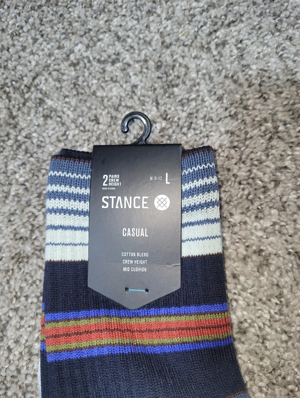 2-Pair Stance Icon  lMens Large 9-12 Casual Combed Cotton Crew Socks Unisex